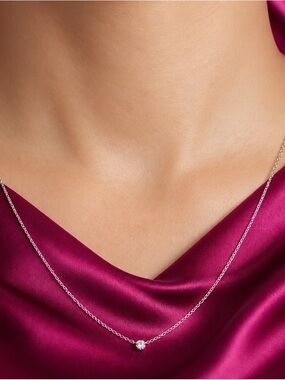 Bony Levy ‘Petite Bezel’ Diamond Solitaire 18k White Gold Necklace. Brand new!